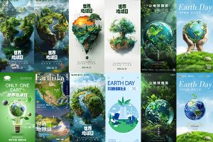 【481期】世界地球日保护爱护地球环保节日宣传活动海报展板PSD设计素材