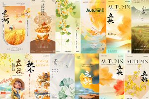 【557期】传统节日24节气节日节庆立秋海报模板PSD设计素材