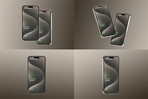 【358期】5款时尚风苹果手机iPhone 15 Pro屏幕APP界面UI作品集设计展示贴图样机