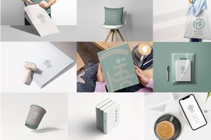 【023期】高端品牌文艺书店书吧标志提案智能贴图样机