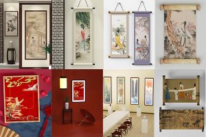 【637期】中国风卷轴画框书卷画轴画册相框vi文创展示贴图样机psd设计素材