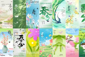 【670期】中国传统节日24节气节庆春分海报模板PSD设计素材