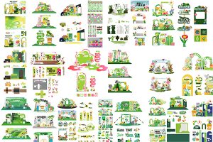 【672期】春日美陈展板展架海报旗子手举牌露营户外物料插画AI矢量设计素材