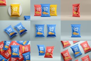 【144期】膨化食品薯片零食塑料包装袋设计展示PSD样机素材