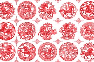 【716期】2026马年新年春节红色窗花剪纸窗贴喜庆装饰模板AI矢量设计素材